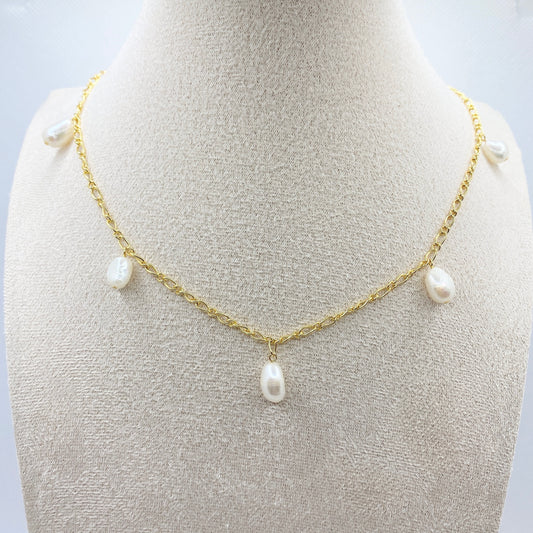 Link Chain Freshwater Pearl Pendants Necklace