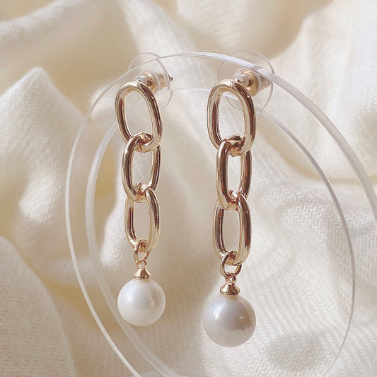 Link Chain Pearls Earrings