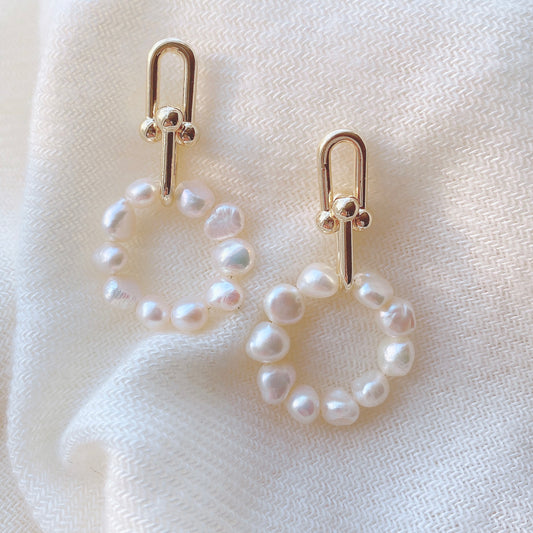 Circle Drop Freshwater Pearls Earrings