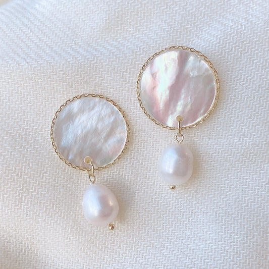 Natural White Shell Drop Pearl Earrings